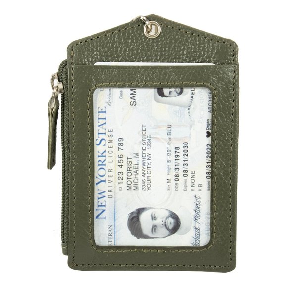 ID Lanyard Card Holder in Genuine Leather with Long Metal Chain - Picture 2 of 9